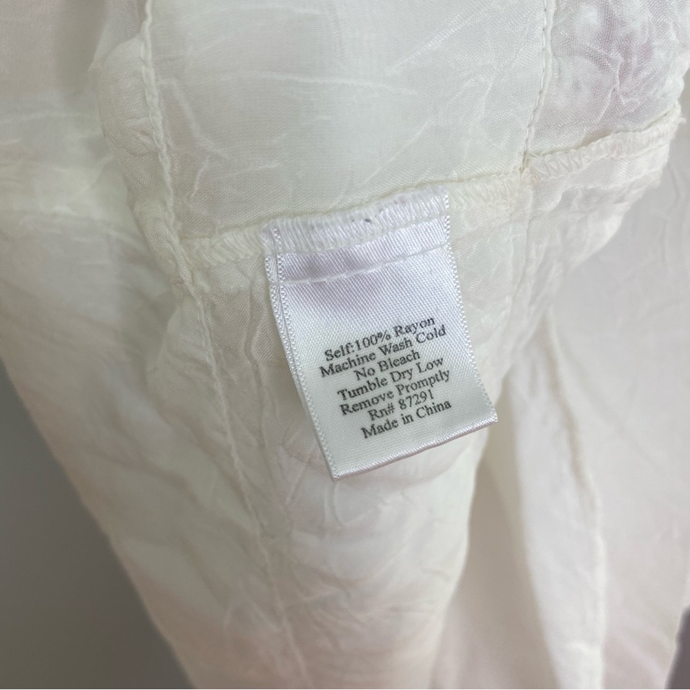 Johnny Was White Blouse Semi-Sheer Crochet Lace Short Sleeves Buttons Size Large - Picture 14 of 14